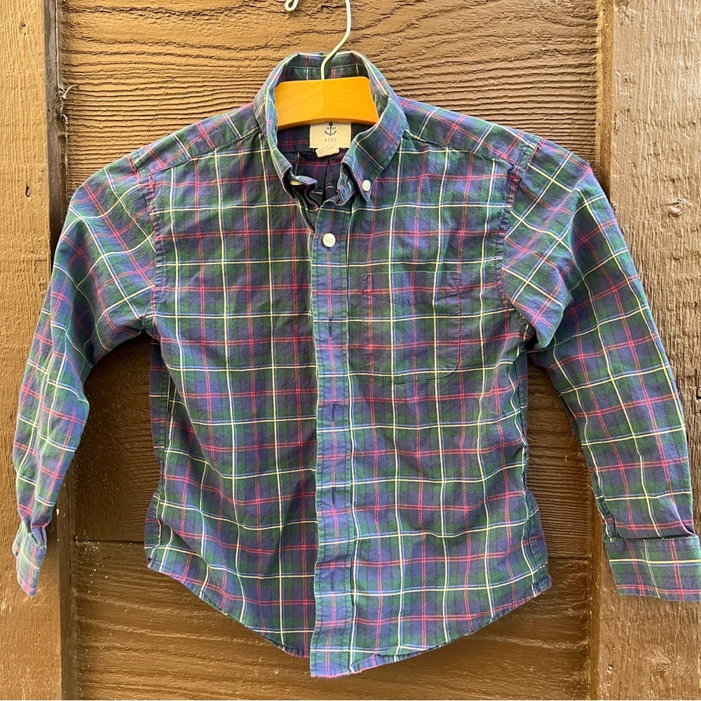 Lands' End Kids Plaid Button Down Shirt - Blue and Green